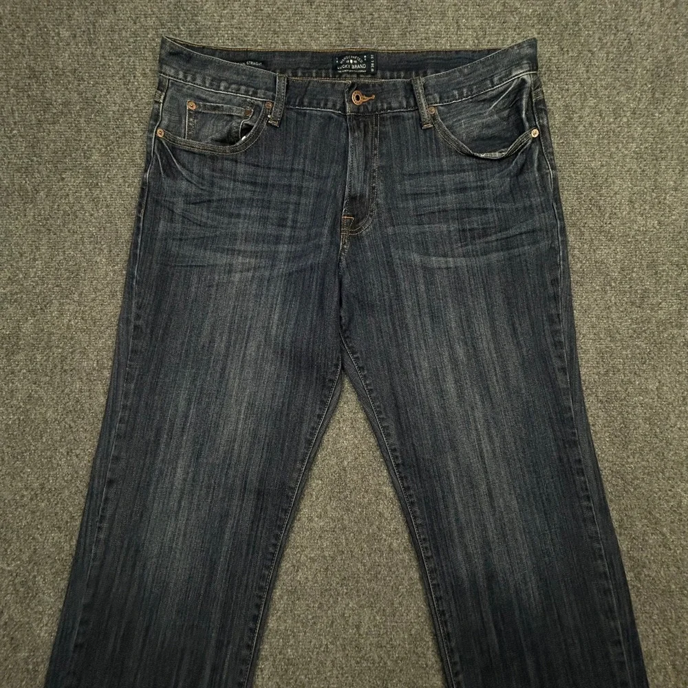 Lucky Brand 221 Original Straight Jeans Mens 38x32 Dark Wash Blue Denim Stretch
